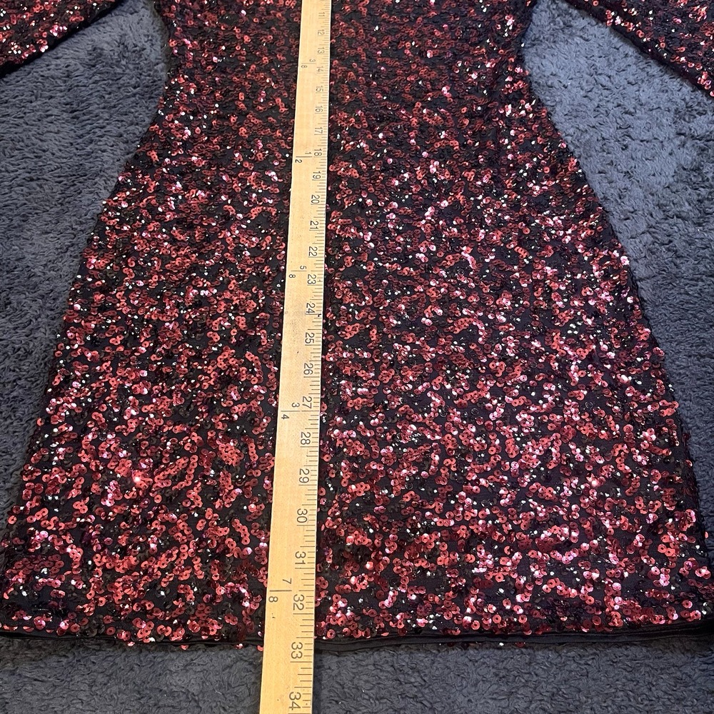 Express Women‎ Burgundy Black Sequin V-Neck Sheath Cocktail Mini Dress Size 2 - Picture 4 of 9